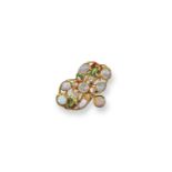 A Victorian opal, diamond and enamel gold brooch, set with seven solid white opals and four diamonds