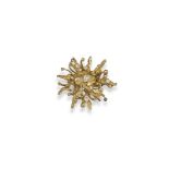 A diamond-set abstract 18ct polished and textured yellow gold brooch by Kutchinsky, signed to the