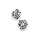 A pair of diamond cluster earrings, each earring centred with a round brilliant-cut diamond within a