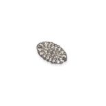 A diamond-set oval open work brooch, the rose-cut diamonds set in silver and gold. 4.5cm wide.