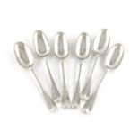 A matched set of six George I silver Hanoverian Rat-tail pattern tablespoons, by John Holland,