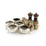 A mixed lot of regimental silver items, comprising: a set of three Victorian salt cellars, London