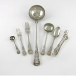 A part canteen of William IV/Victorian King's pattern flatware, by Benjamin Smith, the majority