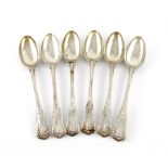 A set of six George IV silver King's Hourglass pattern basting spoons, by William Chawner, London