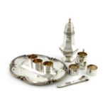 A mixed lot of silver items, various dates and makers, comprising: an inkstand of shaped oval