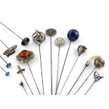 λA collection of fifteen various silver hat pins, comprising: an Edwardian one modelled as a hot air