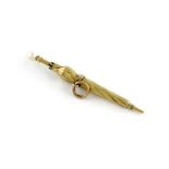 A Victorian gold novelty telescopic pencil, unmarked, modelled as an umbrella, twist-action