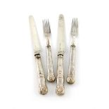 A collection of George IV/Victorian silver King's pattern fruit knives and forks, comprising: