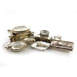 A large collection of regimental silver ashtrays, comprising: a set of six, London 1903, rectangular