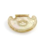 An early 19th century French gold-mounted mother-of-pearl snuff box, circa 1810, cartouche form,