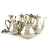 λA collection of four large electroplated regimental coffee pots and two teapots, by Cullum and