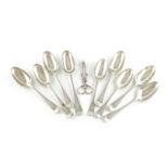A collection of nine George II silver Hanoverian pattern tablespoons, various dates and makers,