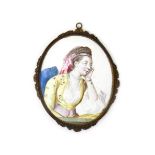 A good Battersea enamel oval portrait plaque, c.1760, of the Countess of Coventry, Maria Gunning,