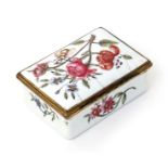 An English enamel rectangular snuff box, late 18th century, probably London, finely painted with a