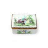 A Continental enamel rectangular snuff box, probably 19th century, painted with scenes of Turkish