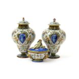 A pair of Ginori maiolica vases and covers, late 19th/20th century, painted in the Renaissance style