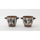 A pair of Naples (Giustiniani) coolers, 19th century, the U-shaped forms painted in the Egyptian