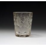 A good Bohemian glass beaker, 19th century, well engraved with a continuous battle scene of