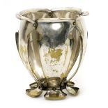 A W.A.S Benson electroplated metal jardiniere, open foliate form, unmarked 19cm. high Literature Ian
