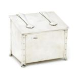 A William Hutton & Sons silver casket, rectangular section with angled, hinged cover with strap