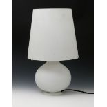 A Fontana Arte white glass Fontana 1853 table lamp and shade designed by Max Ingrand, designed in