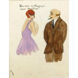 ‡ Dorte Clara Dodo Burgner, (1907-1998) Young Lady and a suitor, pencil and watercolour on paper,