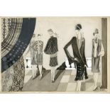‡ Dorte Clara Dodo Burgner, (1907-1998) Fashion study of Five Women, circa 1926 pen and ink on board