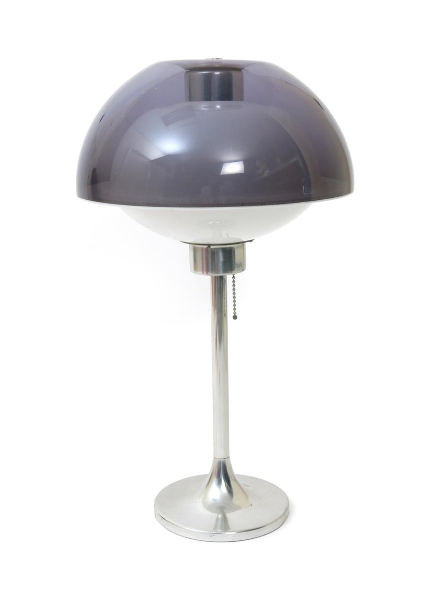 A perspex and polished aluminium Lumitron lamp designed by Robert Welch, unmarked, 53cm. high, (2)