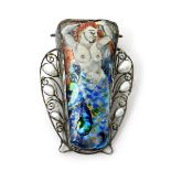 A George Hunt silver and enamel Mermaid clip brooch, dated 1933, tapering rectangular section