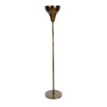 An Art Deco patinated metal uplighter, inverted pear shape shade, narrow cylindrical stem and flat