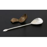 A Keswick School of Industrial Arts silver spoon, tapered, hammered bowl, straight stem and bud