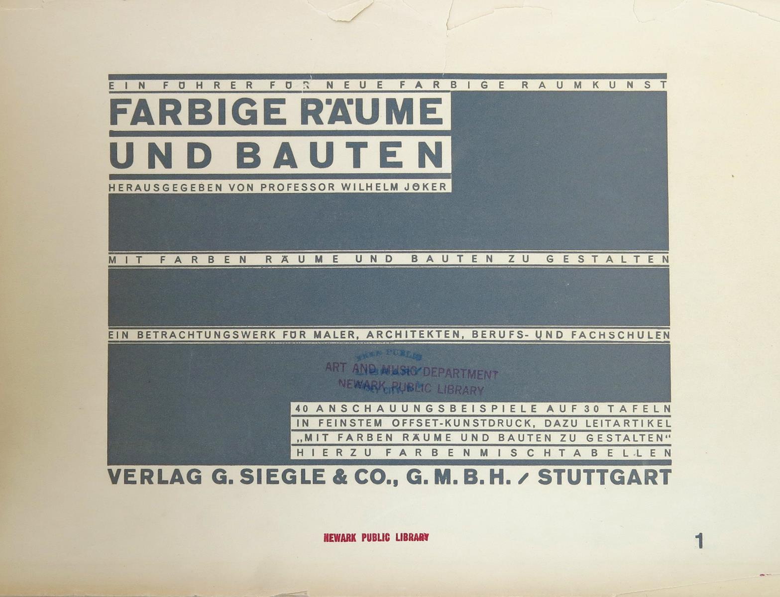 'Farbige Raume und Bauten' (Colour Space and Design) by Professor Wilhelm Joker, a loose bound folio - Image 2 of 2