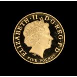 Elizabeth II, gold proof five pounds, 2006, 'Vivat Regina' (S 4561), in case of issue with outer box