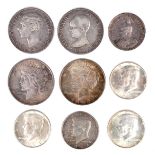 A collection of coins comprising: U.S.A.: dollars, Morgan type, 1922, 1923, both good fine; half