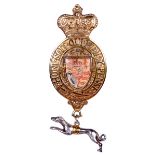 George III: a King's Messenger's Badge, the crowned oval bordered with a garter and bearing