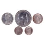 Five silver coins: Victoria, florin, 1849, 'Godless' type (S 3890), die cracks, good very fine or