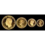 George VI, gold specimen set, 1937, four coins, five pounds to half sovereign, plain edged proofs (