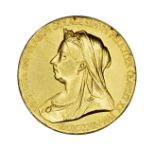 Victoria, Jubilee 1897 commemorative medal, veiled bust, young head to reverse, gold 26mm (E 1817b),