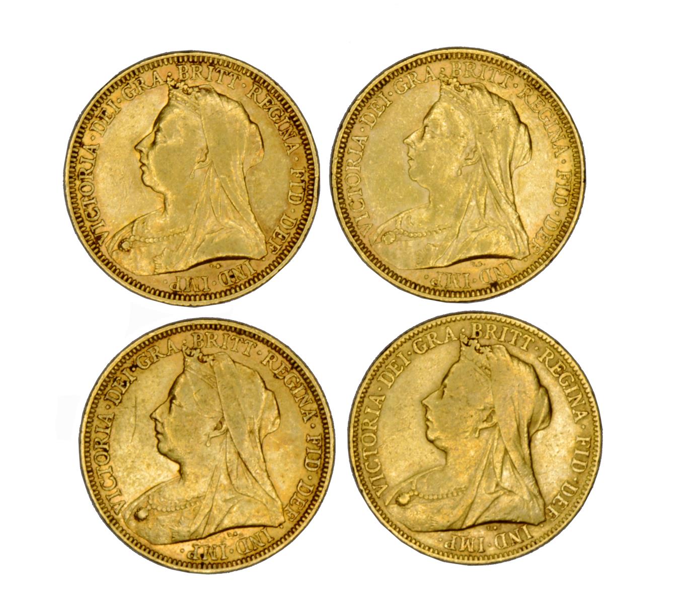 Victoria, gold sovereigns, veiled head: 1894 (2), Melbourne Mint; 1895, Melbourne Mint (S 3875);