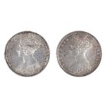 Victoria: two silver florins, 1849, 'godless' type (S 3890). Nearly extremely fine. [2]