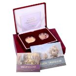 Elizabeth II, two gold proof five pounds, 2005: Battle of Trafalgar and Death of Nelson, cased as