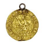 Henry VII (1485-1509): gold angel, mm. pheon, saltire stops, crook shaped abbreviation after HENRIC,