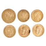 A small collection of gold coins, comprising: Australia: Sydney Mint, sovereign, 1870, young head