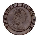 George III, second issue ('cartwheel' coingage), copper twopence, 1797, Soho mint (S 3776). Very
