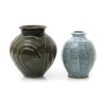 ‡ Mike Dodd (born 1943) a stoneware cut-sided vase, with knopped collar neck, covered to the foot in