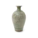 ‡ Jim Malone (born 1946) a stoneware vase, shouldered form with flaring neck, incised with simple