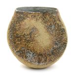 Betty Blandino (1927-2010) a hand-coiled stoneware vase, ovoid with tapering neck, painted ochre