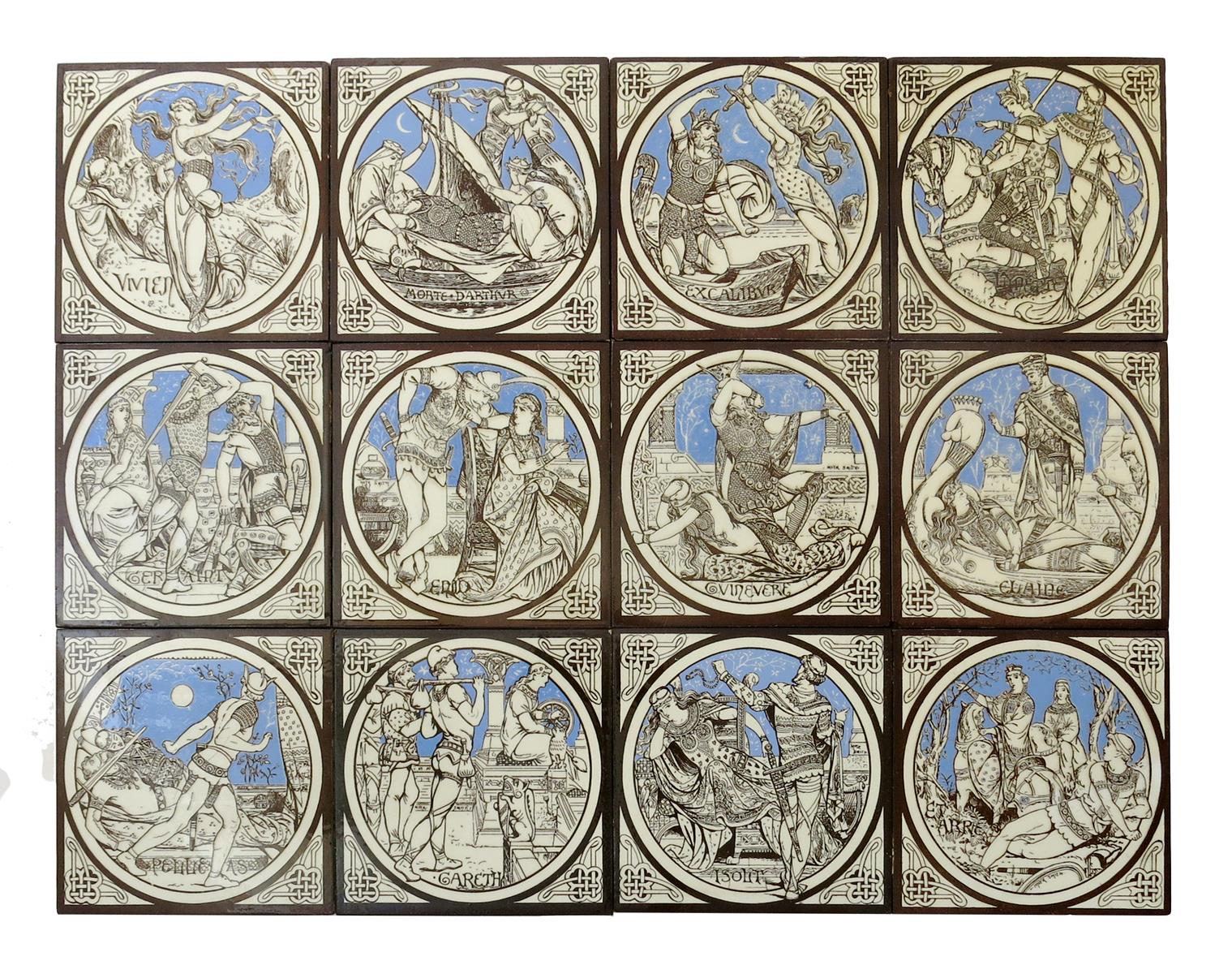 A set of Twelve Minton's Tennyson's Idylls of the Kings tiles designed by John Moyr Smith, printed - Image 2 of 3