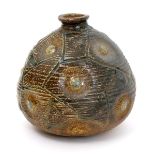 A Martin Brother stoneware gourd vase by Edwin & Walter Martin, dated 1893, ovoid with pushed in
