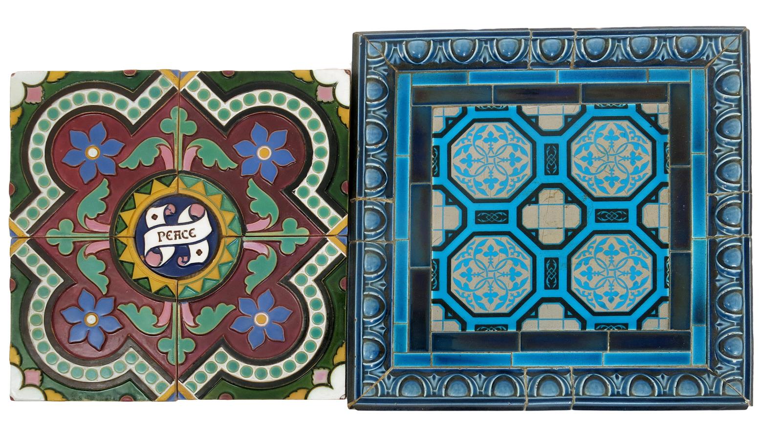 A Minton's four tile panel in the manner of A.W.N. Pugin, modelled in low relief with radiating